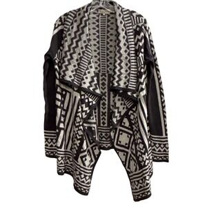 TOPIN Womens Geometric Aztec Print Waterfall Cardigan Sweater Black White M